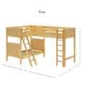 L-shaped twin loft bunk bed in light natural wood with safety guardrails and two ladders, space-saving kids' bedroom solution, 122.5×80×71 in.