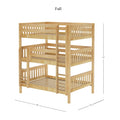 Full-size solid wood triple bunk bed with built-in ladder, slatted guardrails and natural finish, 92 in H x 80 in L x 61.5 in W