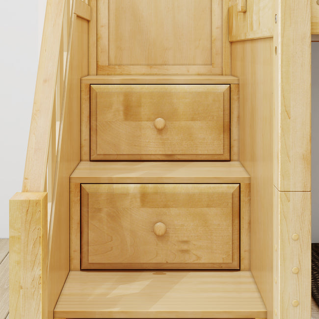 TRIVIUM XL NP : Multiple Bunk Beds Twin XL Medium Corner Loft Bunk Bed with Angled Ladder and Stairs on Left, Panel, Natural