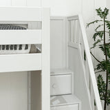 TROIKA WS : Multiple Bunk Beds Twin High Corner Loft Bunk Bed with Ladder + Stairs - R, Slat, White