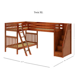 Twin XL wooden loft bed with stairs and ladder, space-saving design for kids' bedroom furniture.