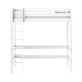 White loft bed with ladder and guardrails — twin high-sleeper kids bunk bed, space‑saving modern bedroom furniture