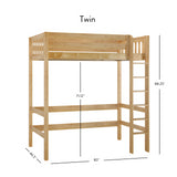 Uber JibJab NS : Standard Loft Beds Twin Uber High Loft Bed with Straight Ladder on Front, Slat, Natural