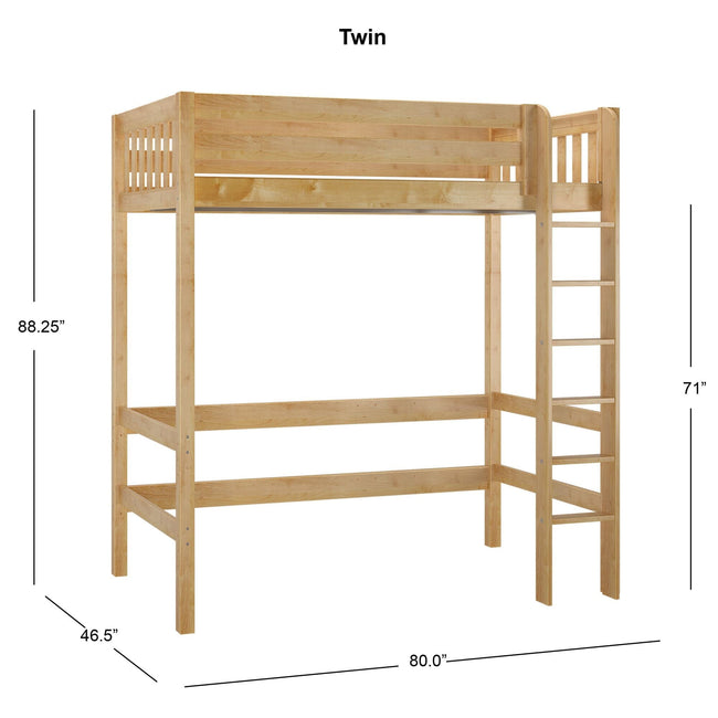 Uber JibJab NS : Standard Loft Beds Twin Uber High Loft Bed with Straight Ladder on Front, Slat, Natural