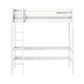 White wooden loft bed with ladder and guardrail, twin space-saving bunk bed frame for kids' room
