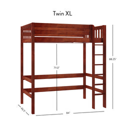 Wooden Twin XL Loft Bed with Ladder and Dimensions in Inches for Small Spaces or College Dorms