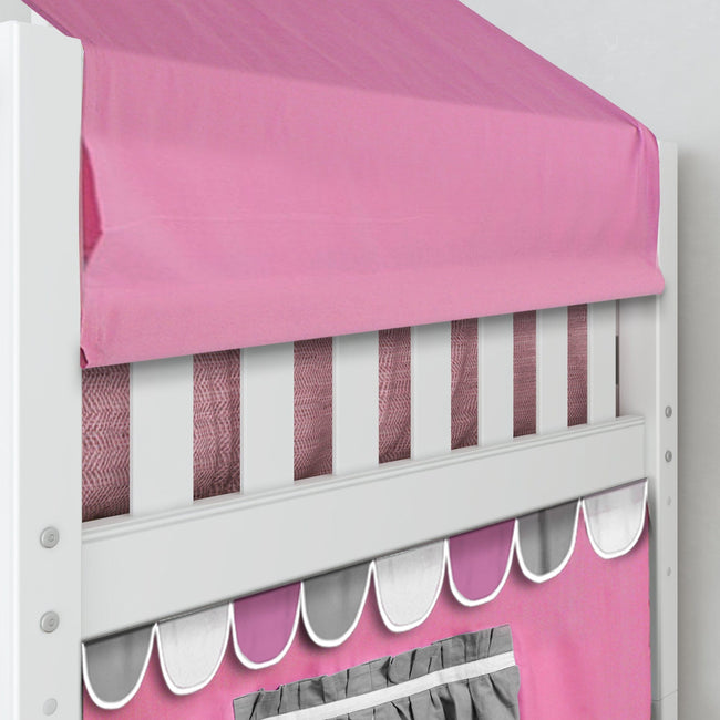 WHATNOT57 WS : Play Bunk Beds Twin Low Bunk Bed with Straight Ladder, Top Tent + Curtain, Slat, White