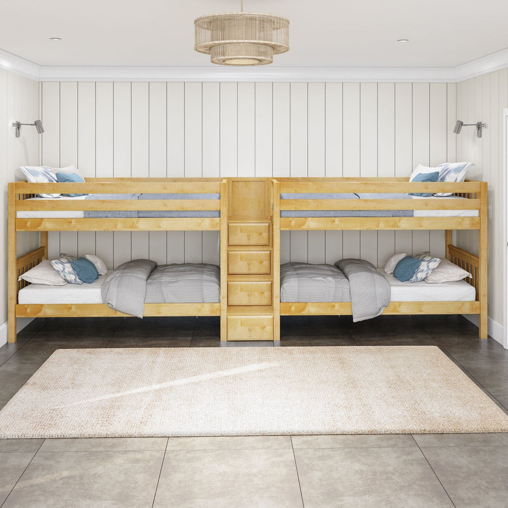 WONDERFUL XL WC : Multiple Bunk Beds Twin XL Quadruple Bunk Bed with Stairs, Curve, White