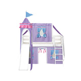 WOW27 WP : Play Loft Beds Low Loft Slide Bed with Curtains, Top Tent & Tower, Twin, Panel, White