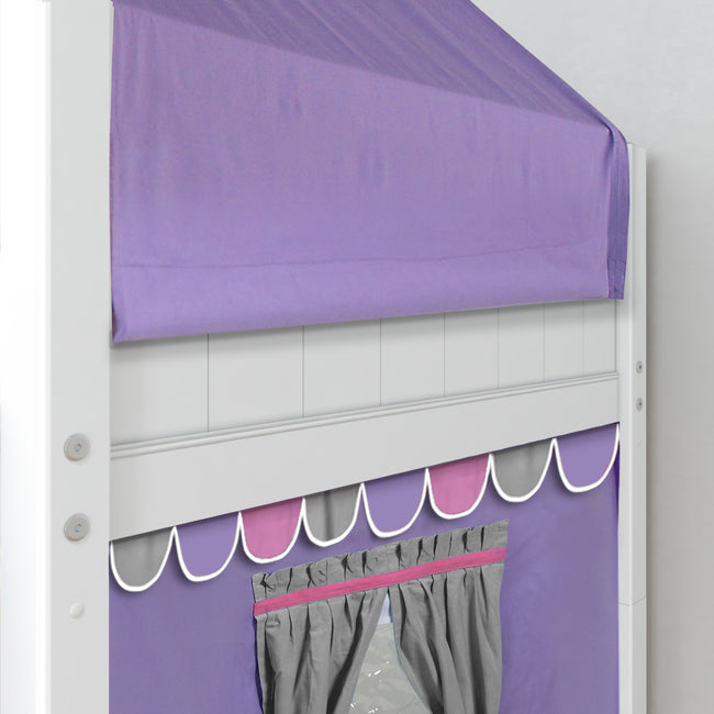 WOW56 WP : Play Loft Beds Twin Low Loft Bed with Angled Ladder, Curtain, Top Tent, Tower + Slide, Panel, White