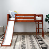 WOW CP : Play Loft Beds Twin Low Loft Bed with Slide and Angled Ladder on Front, Panel, Chestnut