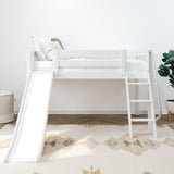 WOW WS : Play Loft Beds Twin Low Loft Bed with Slide and Angled Ladder on Front, Slat, White