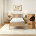 Minimalist bedroom with a twin cooling comfort mattress and wooden furniture set.