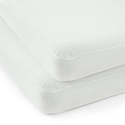 Two stacked white memory foam mattresses on a white background, ideal for comfortable sleep and bedroom decor.