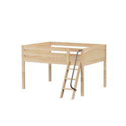 Wooden loft bed with ladder for kids, natural finish, space-saving design.