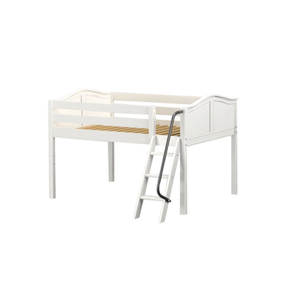 XL WC : Standard Loft Beds Full Low Loft Bed with Angled Ladder on Front, Curve, White