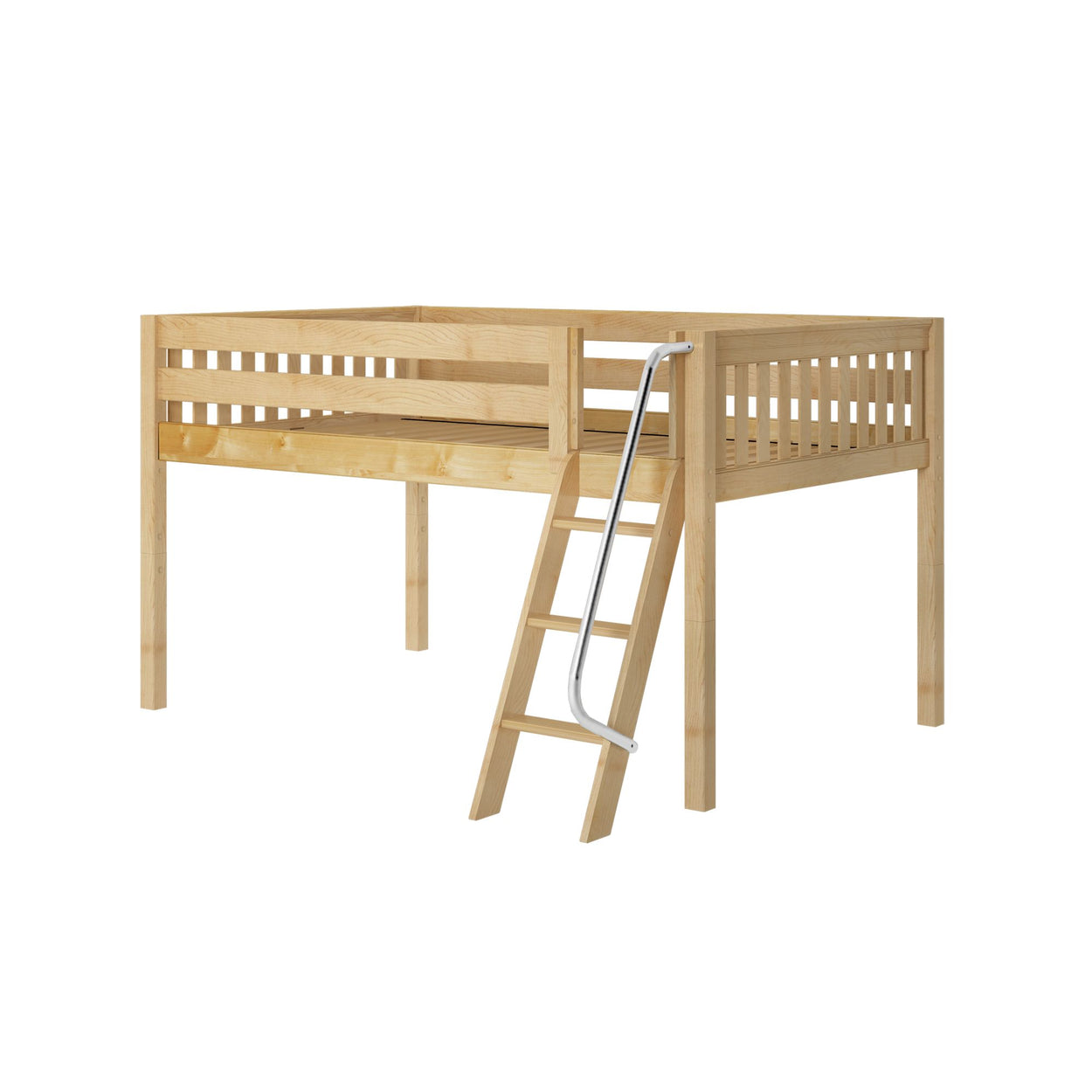 Wooden loft bed with ladder, ideal for maximizing bedroom space and providing a stylish sleeping solution.