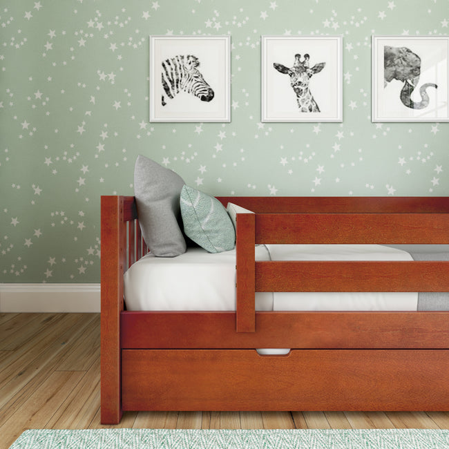 YEAH TR CS : Kids Beds Twin Toddler Bed with Trundle, Slat, Chestnut