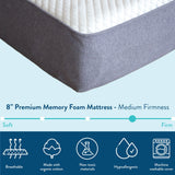 3178-000 : Mattresses 8" Premium Memory Foam Mattress Queen