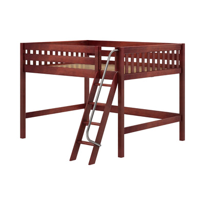 BALE XL CS : Standard Loft Beds Queen Mid Loft Bed with Angled Ladder on Front, Slat, Chestnut