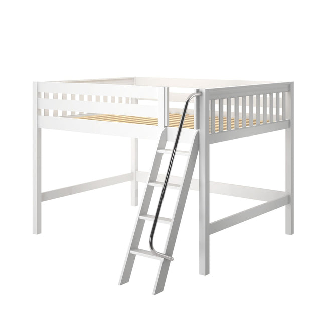 BALE XL WS : Standard Loft Beds Queen Mid Loft Bed with Angled Ladder on Front, Slat, White
