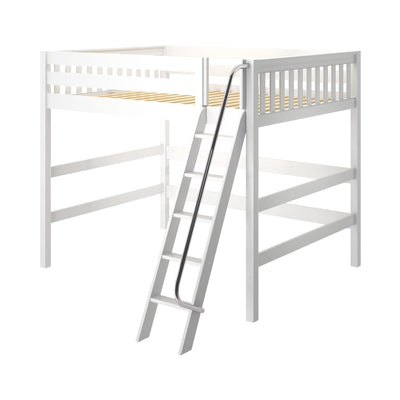 BEEFY XL WS : Standard Loft Beds Queen High Loft Bed with Angled Ladder on Front, Slat, White