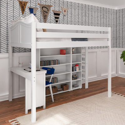 BULKY4 WC : Storage & Study Loft Beds Full High Loft w/ ladder on end, Corner desk, 15" High Bookcase, 37.5" High Bookcase, Curve, White