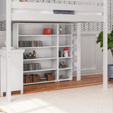 BULKY4 WC : Storage & Study Loft Beds Full High Loft w/ ladder on end, Corner desk, 15" High Bookcase, 37.5" High Bookcase, Curve, White