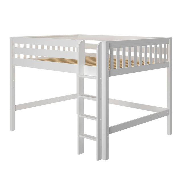 BUNDLE XL WS : Standard Loft Beds Queen Mid Loft Bed with Straight Ladder on Front, Slat, White