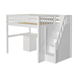 ENORMOUS12 XL WS : Storage & Study Loft Beds Full XL High Loft Bed with Stairs + Desk, Slat, White