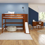 FLUTE XL CS : Play Loft Beds Queen High Loft Bed with Slide Platform, Slat, Chestnut