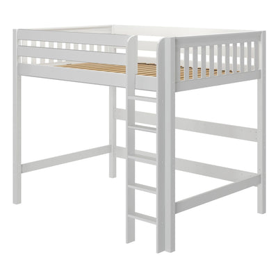 GRAND XL WS : Standard Loft Beds Full XL High Loft Bed with Straight Ladder on Front, Slat, White
