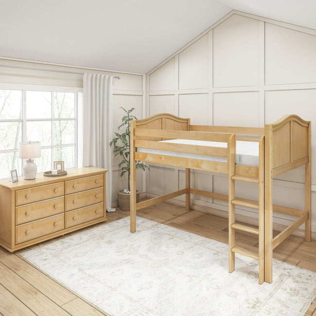 KINGM XL MAT NC : Kids Beds Full XL Med HB Mid Loft Bed with Mattress, Curve, Natural