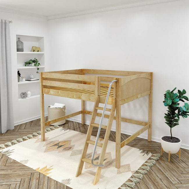 KONG XL NP : Standard Loft Beds Full XL Mid Loft Bed with Angled Ladder on Front, Panel, Natural