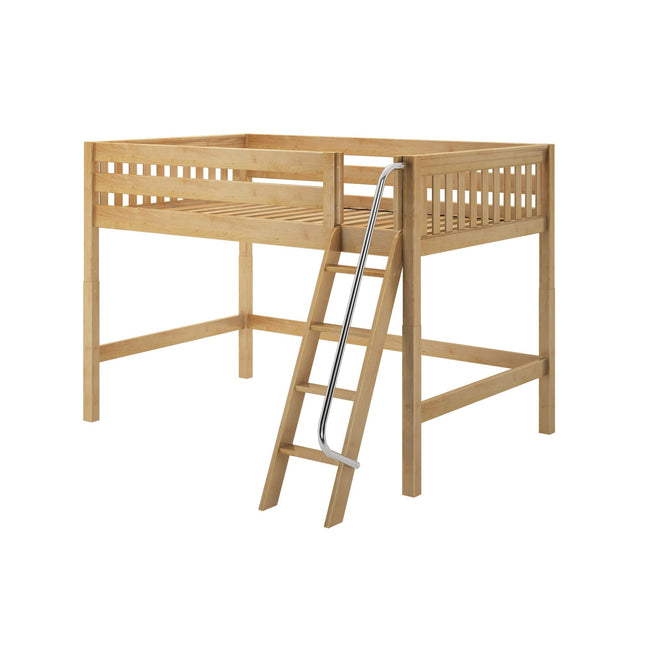 KONG XL NS : Standard Loft Beds Full XL Mid Loft Bed with Angled Ladder on Front, Slat, Natural