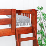TREY XL CS : Multiple Bunk Beds Twin XL High Corner Loft Bunk with Angled Ladder and Stairs on Left, Slat, Chestnut