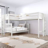 TRINITARIAN XL 1 WS : Multiple Bunk Beds Twin XL over Queen + Twin XL High Corner Loft Bunk with Straight Ladders on Ends, Slat, White