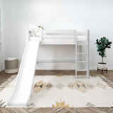 AWESOME XL WS : Play Loft Beds Twin XL Mid Loft Bed with Slide and Straight Ladder on Front, Slat, White