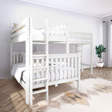 TRINITARIAN XL 1 WS : Multiple Bunk Beds Twin XL over Queen + Twin XL High Corner Loft Bunk with Straight Ladders on Ends, Slat, White