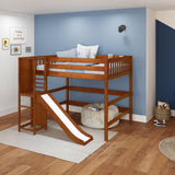 VALLEY XL CS : Play Loft Beds Queen High Loft Bed with Slide Platform, Slat, Chestnut