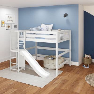 VALLEY XL WS : Play Loft Beds Queen High Loft Bed with Slide Platform, Slat, White
